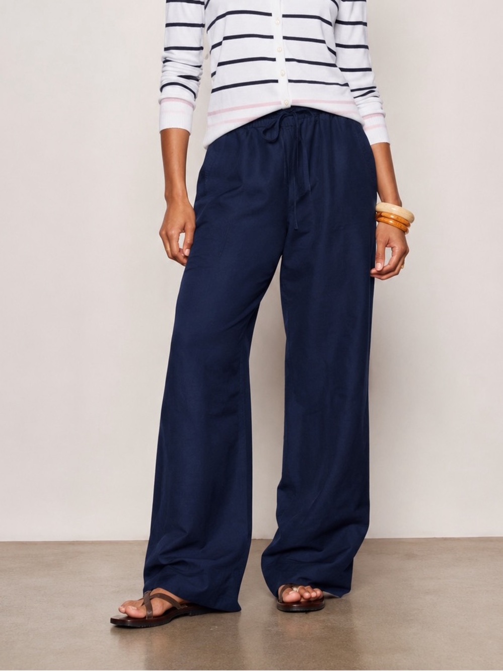 Coastal Casual Size 6 Drawstring Pull-On Pants Relaxed Navy Linen Blend